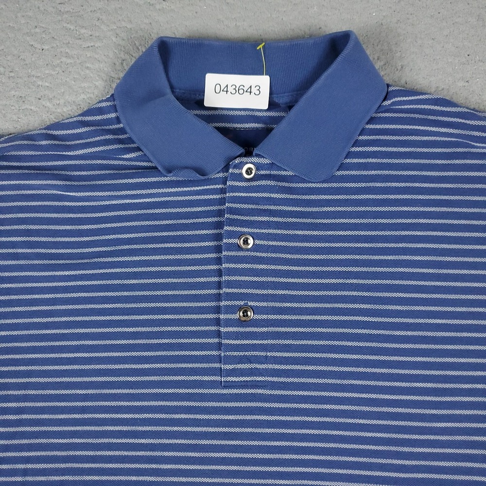 Greg Norman Polo Shirt Mens XL Blue Striped Marine Collection Play Dry Short Slv